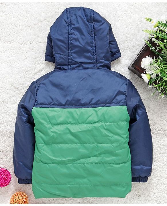 Babyhug Full Sleeves Hooded Padded Jacket Camping Patch - Blue Green