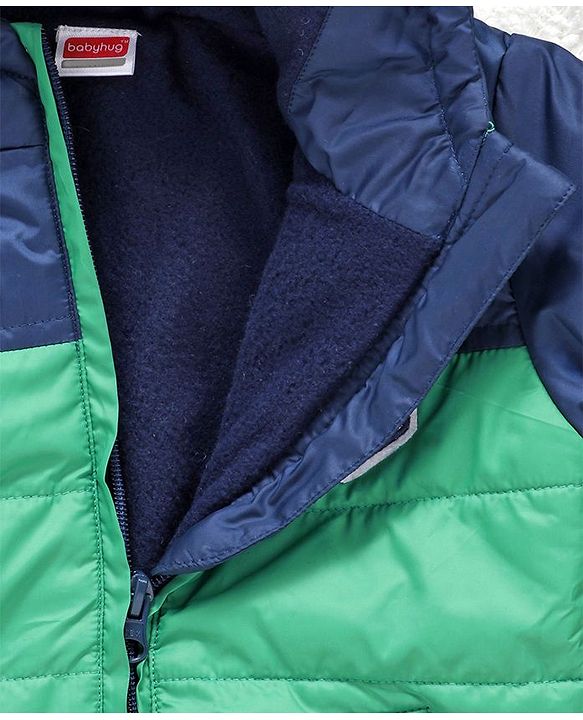 Babyhug Full Sleeves Hooded Padded Jacket Camping Patch - Blue Green