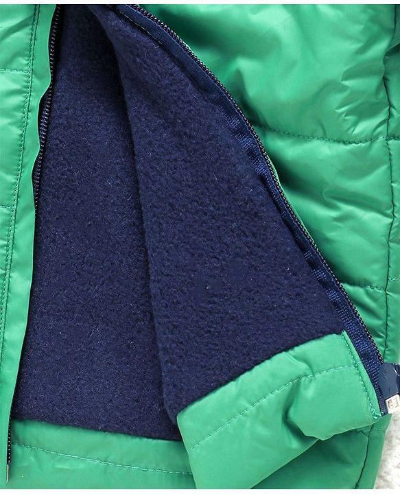 Babyhug Full Sleeves Hooded Padded Jacket Camping Patch - Blue Green