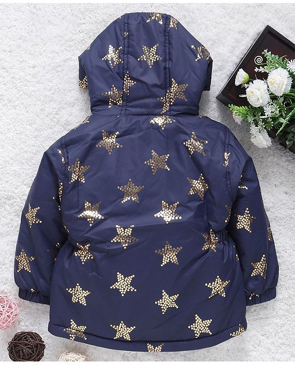 Babyhug Full Sleeves Hooded Jacket Star Print - Navy Blue