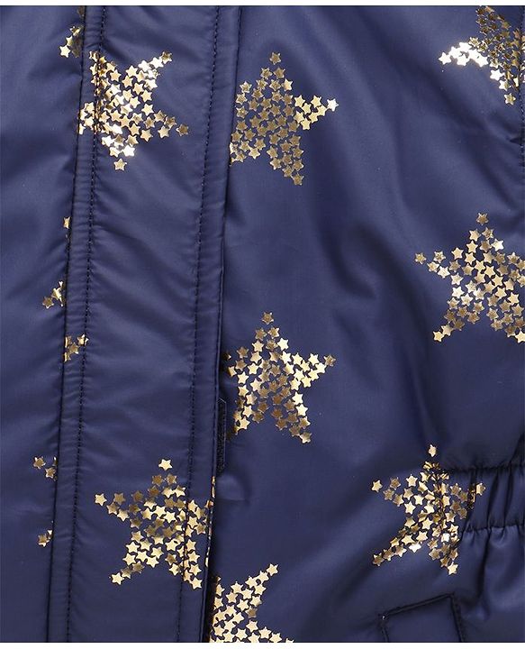 Babyhug Full Sleeves Hooded Jacket Star Print - Navy Blue