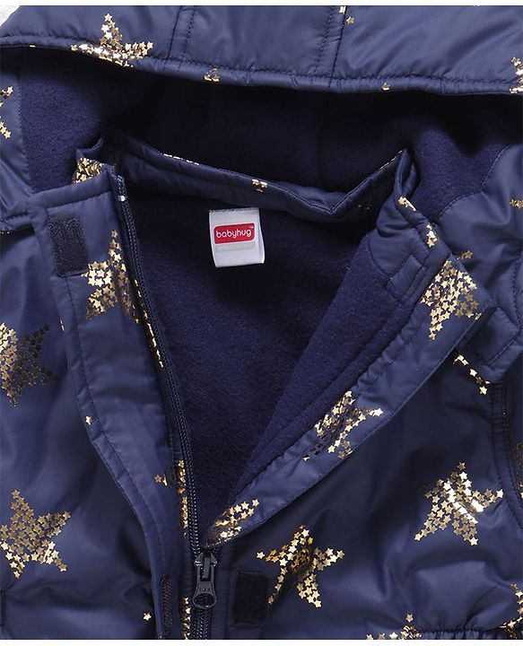 Babyhug Full Sleeves Hooded Jacket Star Print - Navy Blue