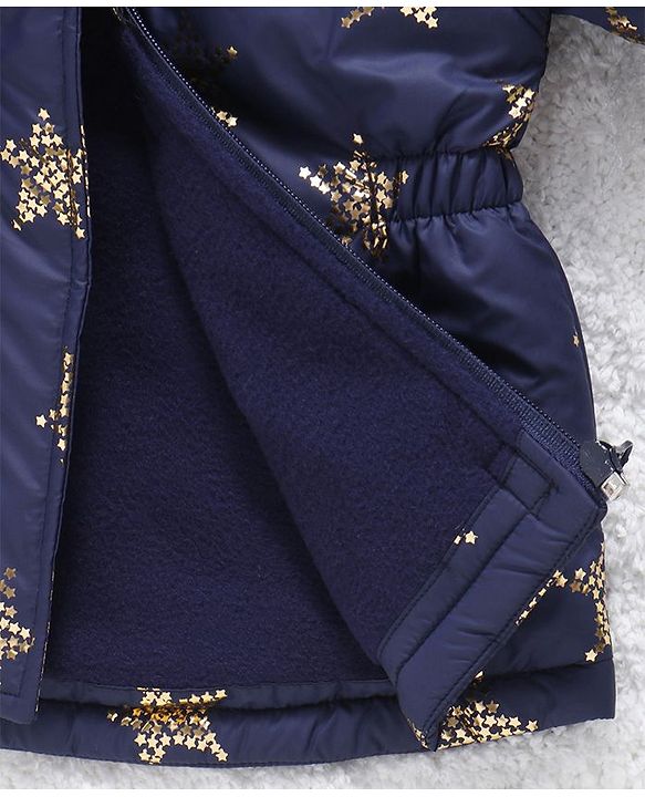 Babyhug Full Sleeves Hooded Jacket Star Print - Navy Blue