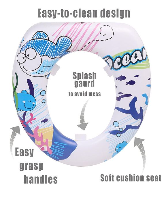 Babyhug Baby Potty Seat Ocean Print - White Blue
