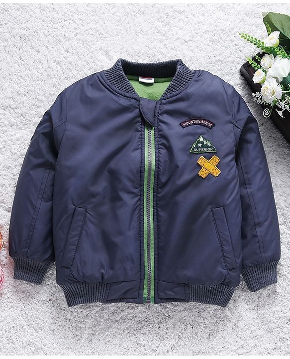 Babyhug Full Sleeves Jacket Mountain Range Patch - Navy Blue