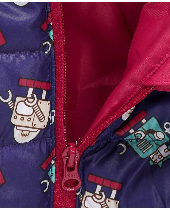 Babyhug Full Sleeves Hooded Padded Jacket Robot Print - Blue