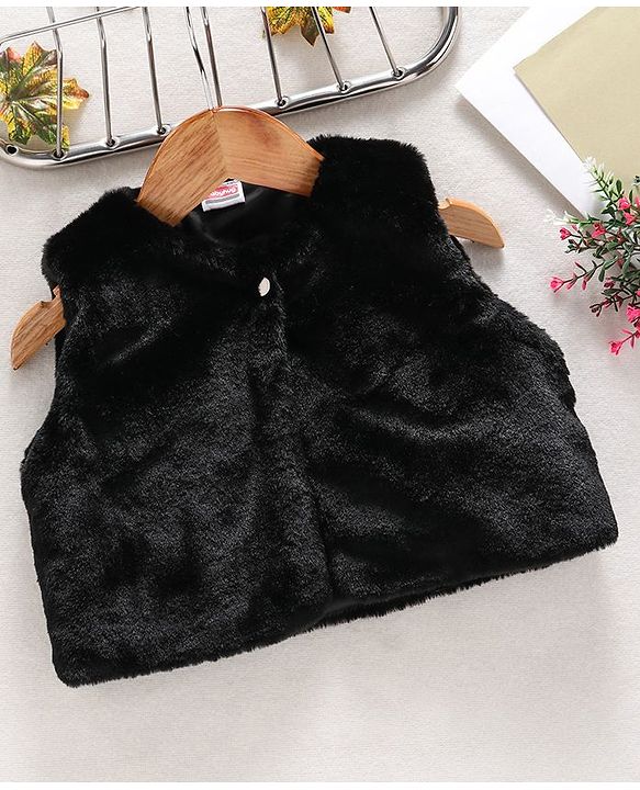 Babyhug Sleeveless Winter Wear Shrug - Black
