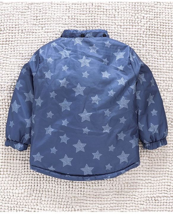 Babyhug Full Sleeves Padded Winter Jacket With Detachable Hood Stars Print - Blue