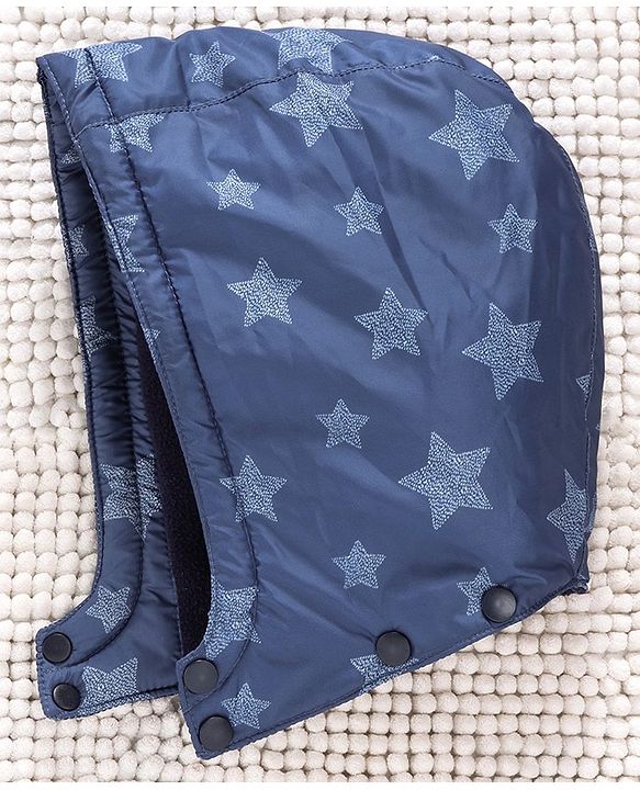 Babyhug Full Sleeves Padded Winter Jacket With Detachable Hood Stars Print - Blue