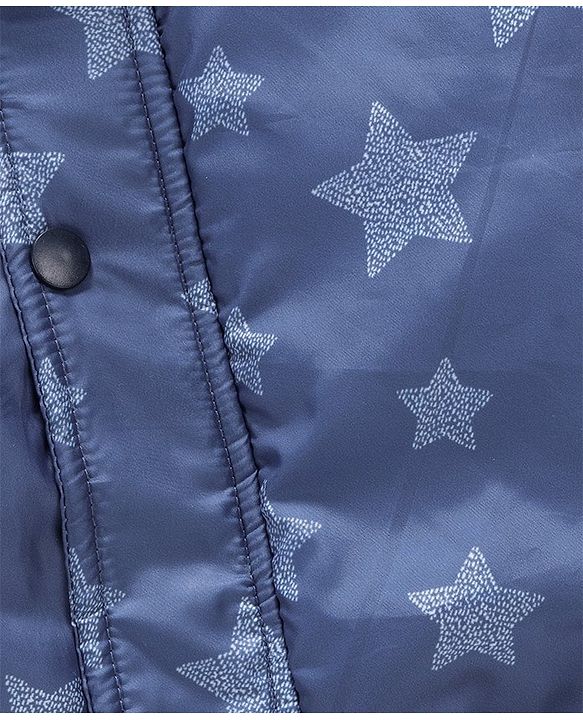 Babyhug Full Sleeves Padded Winter Jacket With Detachable Hood Stars Print - Blue