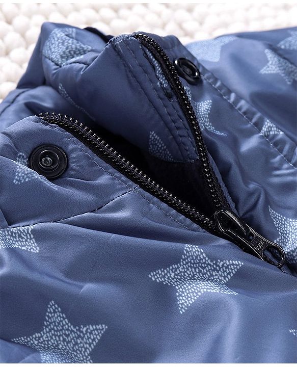 Babyhug Full Sleeves Padded Winter Jacket With Detachable Hood Stars Print - Blue