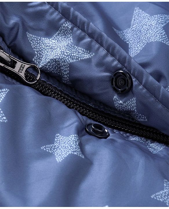 Babyhug Full Sleeves Padded Winter Jacket With Detachable Hood Stars Print - Blue