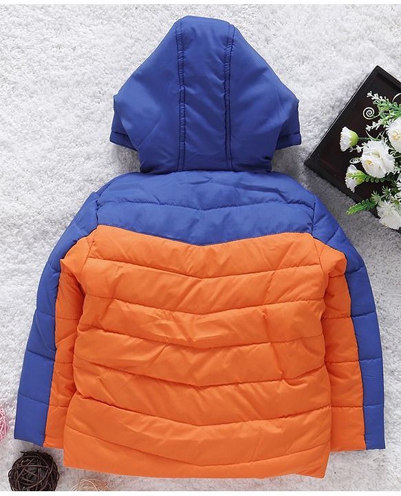 Babyhug Full Sleeves Hooded Padded Jacket Numeric 10 Patch - Orange Blue