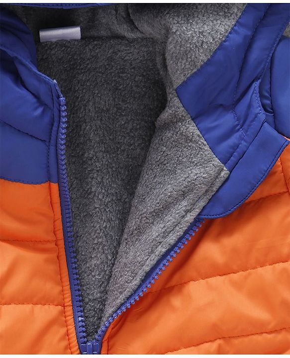 Babyhug Full Sleeves Hooded Padded Jacket Numeric 10 Patch - Orange Blue