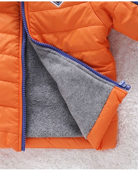 Babyhug Full Sleeves Hooded Padded Jacket Numeric 10 Patch - Orange Blue