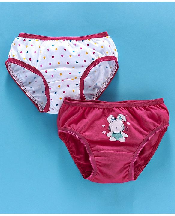 Babyhug Cotton Panties Bunny & Dots Print Pack Of 2 -Dark Pink White