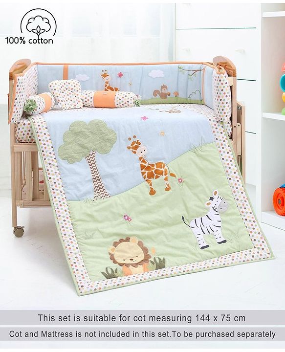 Babyhug Premium Cotton Embroidered Crib Bedding Set Seahorse Theme Large Pack of 6 - Pink