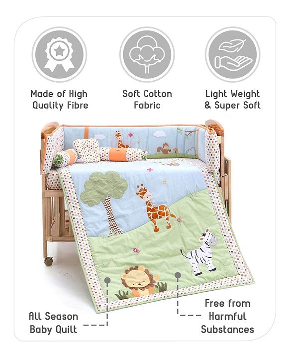 Babyhug Premium Cotton Embroidered Crib Bedding Set Seahorse Theme Large Pack of 6 - Pink