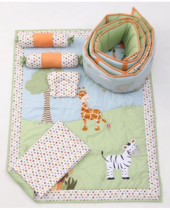 Babyhug Premium Cotton Embroidered Crib Bedding Set Seahorse Theme Large Pack of 6 - Pink