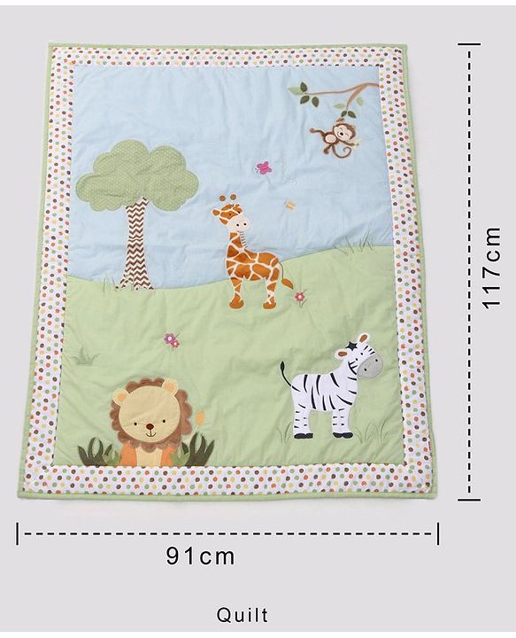 Babyhug Premium Cotton Crib Bedding Set Jungle Theme Small Pack of 6 - Multicolor (Cot not Included)