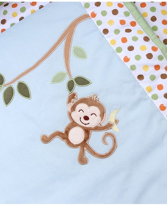 Babyhug Premium Cotton Crib Bedding Set Jungle Theme Small Pack of 6 - Multicolor (Cot not Included)