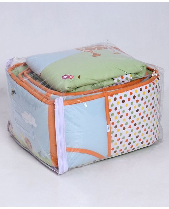 Babyhug Premium Cotton Crib Bedding Set Jungle Theme Small Pack of 6 - Multicolor (Cot not Included)