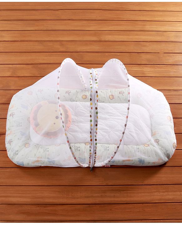 Babyhug Premium Cotton Gadda Set With Mosquito Net Jungle Theme - Multicolor