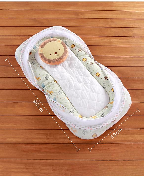 Babyhug Premium Cotton Gadda Set With Mosquito Net Jungle Theme - Multicolor