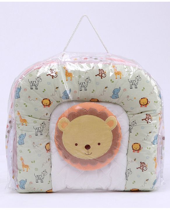 Babyhug Premium Cotton Gadda Set With Mosquito Net Jungle Theme - Multicolor