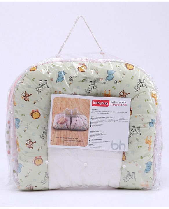 Babyhug Premium Cotton Gadda Set With Mosquito Net Jungle Theme - Multicolor