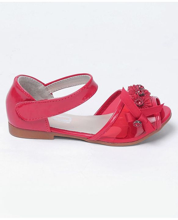 Cute Walk by Babyhug Party Wear Peeptoes Studded Floral Motifs - Red - EU 26 Red