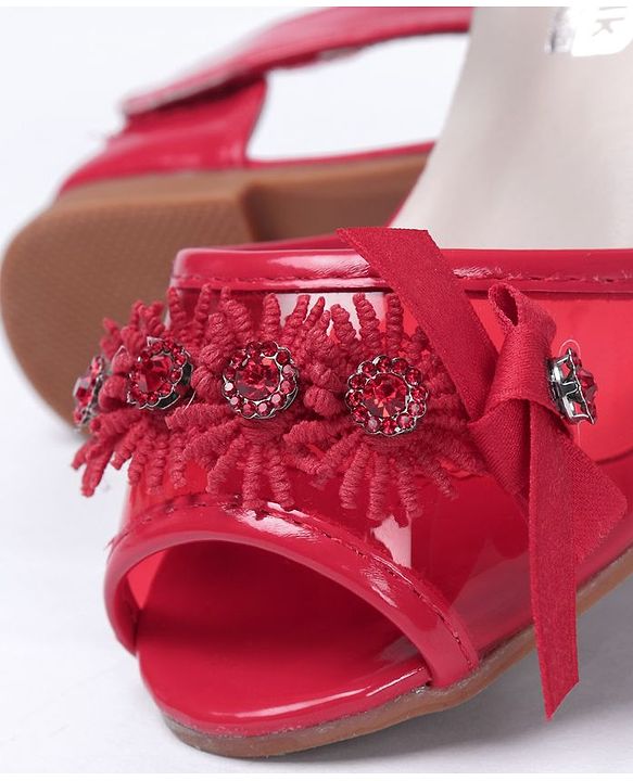 Cute Walk by Babyhug Party Wear Peeptoes Studded Floral Motifs - Red - EU 26 Red