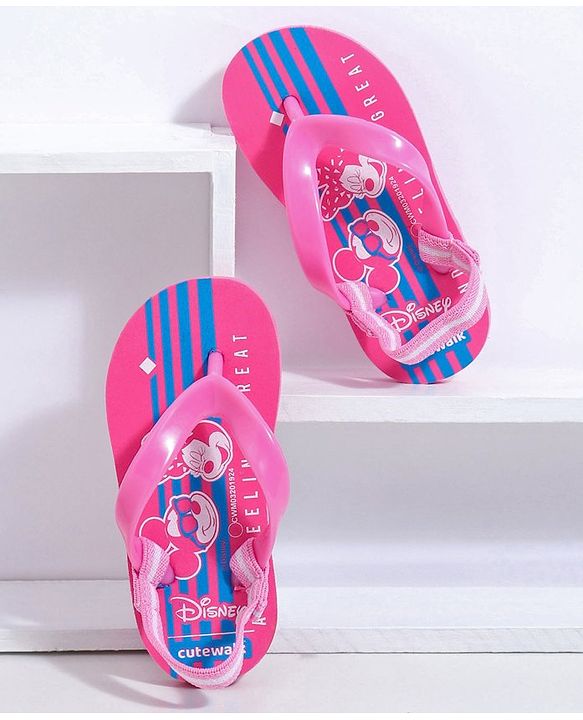Cute Walk by Babyhug Flip Flops With Back Strap Mickey & Minnie Print - Pink