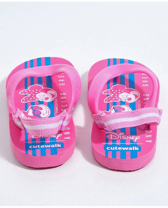 Cute Walk by Babyhug Flip Flops With Back Strap Mickey & Minnie Print - Pink