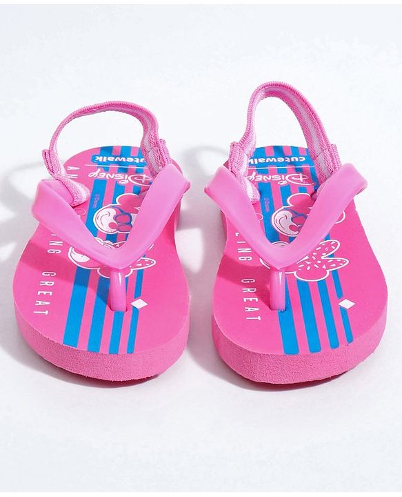 Cute Walk by Babyhug Flip Flops With Back Strap Mickey & Minnie Print - Pink