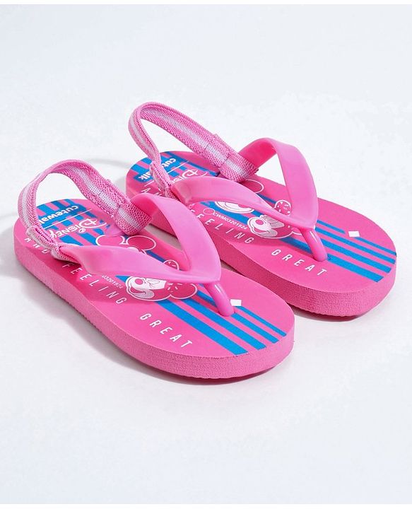 Cute Walk by Babyhug Flip Flops With Back Strap Mickey & Minnie Print - Pink