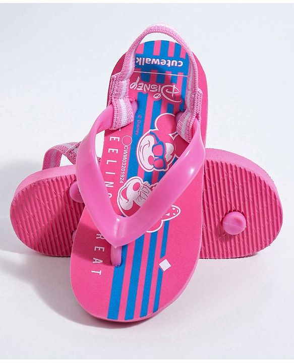 Cute Walk by Babyhug Flip Flops With Back Strap Mickey & Minnie Print - Pink