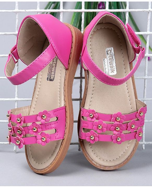 Cute Walk by Babyhug Floral Embellished Party Wear Peep Toes - Dark Pink