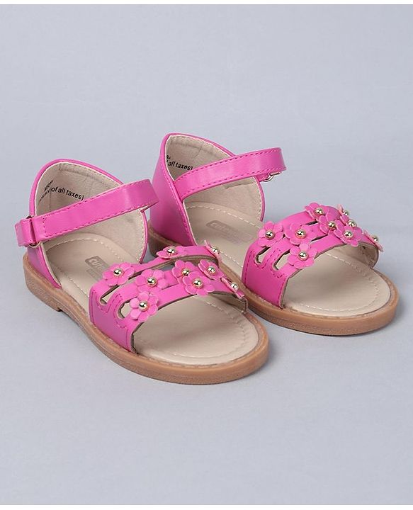 Cute Walk by Babyhug Floral Embellished Party Wear Peep Toes - Dark Pink