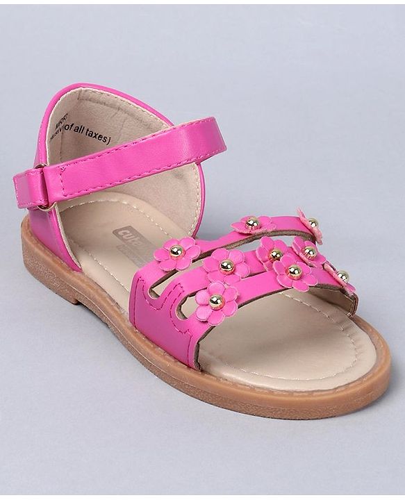 Cute Walk by Babyhug Floral Embellished Party Wear Peep Toes - Dark Pink