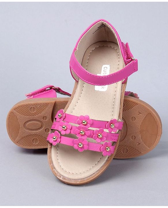 Cute Walk by Babyhug Floral Embellished Party Wear Peep Toes - Dark Pink