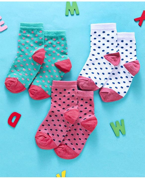 Cute Walk By Babyhug Non Terry Antibacterial Socks Polka Dot Design Pack Of 3 - Multicolor