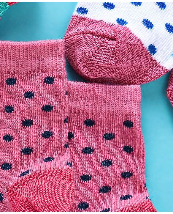 Cute Walk By Babyhug Non Terry Antibacterial Socks Polka Dot Design Pack Of 3 - Multicolor