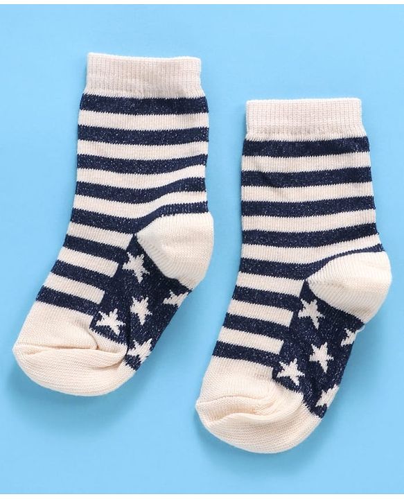 Cute Walk By Babyhug Non Terry Antibacterial Ankle Length Socks Multi Print Set of 3 - Navy White