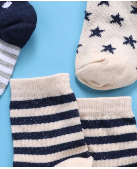 Cute Walk By Babyhug Non Terry Antibacterial Ankle Length Socks Multi Print Set of 3 - Navy White