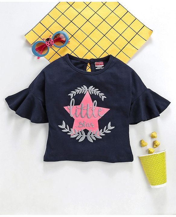 Babyhug Three-Fourth Sleeves Top Star Print - Navy Blue