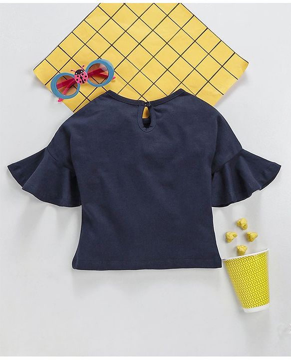 Babyhug Three-Fourth Sleeves Top Star Print - Navy Blue