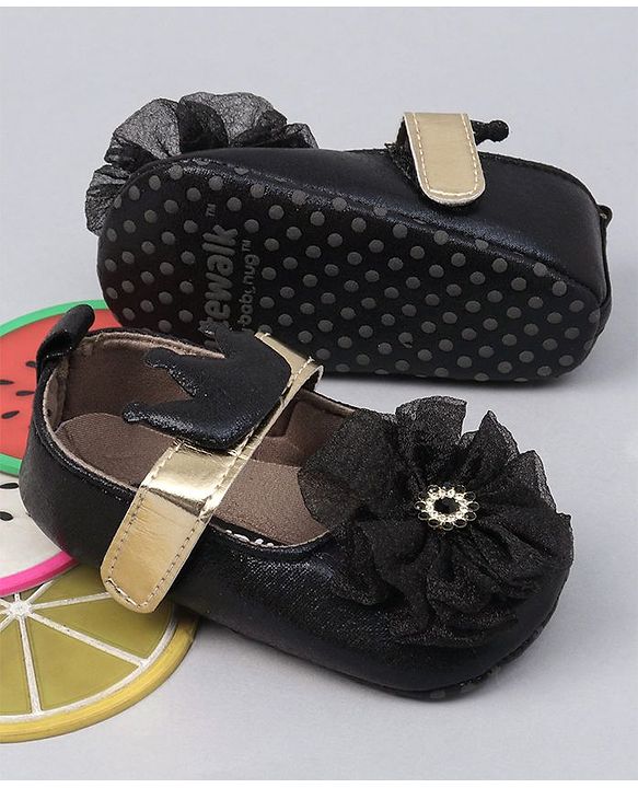 Cute Walk by Babyhug Party Wear Floral Embellished Booties - Black