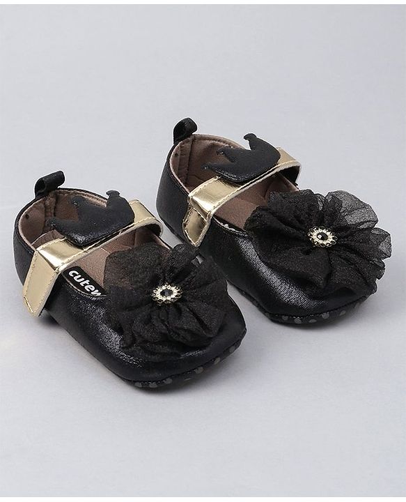 Cute Walk by Babyhug Party Wear Floral Embellished Booties - Black