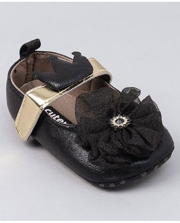 Cute Walk by Babyhug Party Wear Floral Embellished Booties - Black